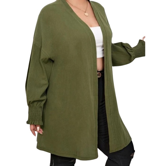 Plus Shirt Cuff Drop Shoulder Open Front Coat - Picture 4 of 6